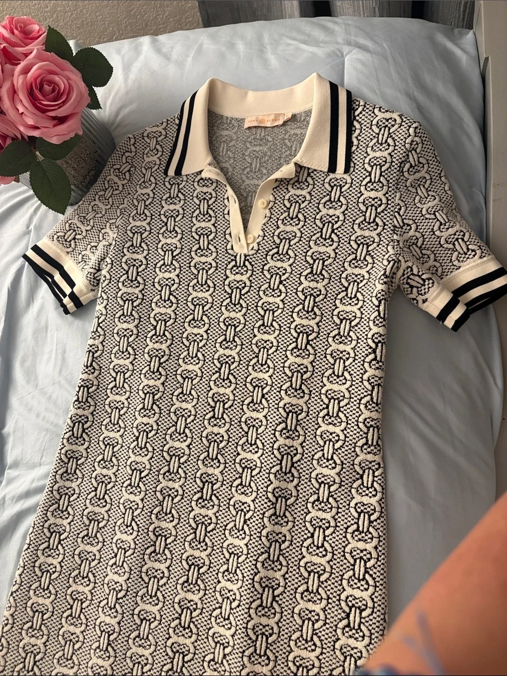Tory Burch Cream and Black Knit Polo Maxi Dress - Picture 2 of 7
